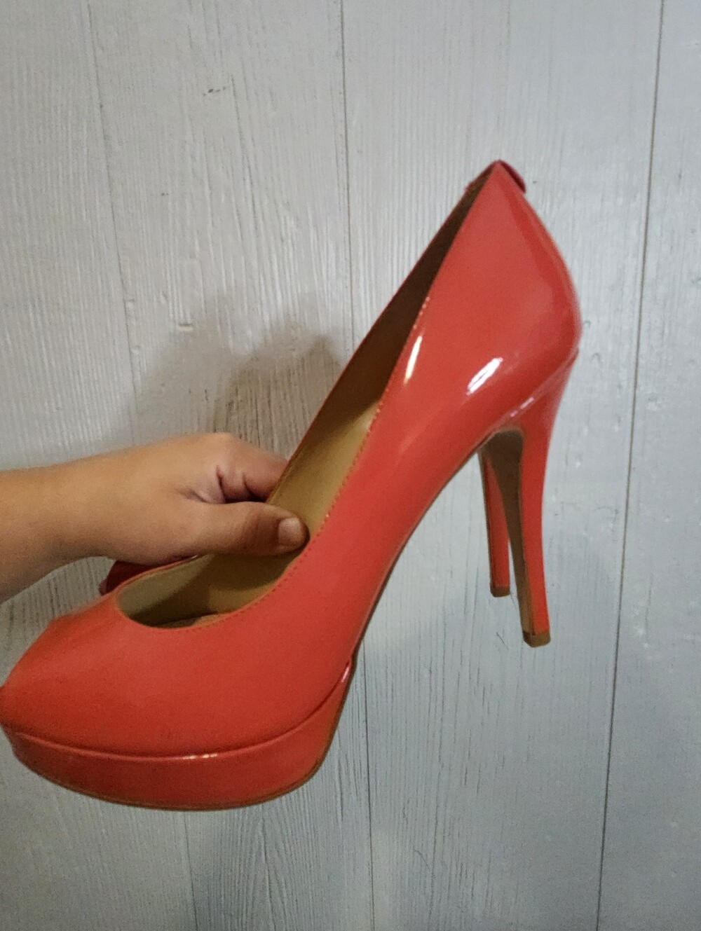 Michael Kors Women's Stilleto Pump Peep Toe Coral High Heels Size 9.5